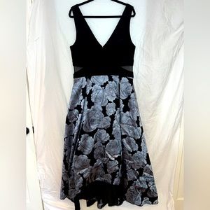 XSCAPE full length floral dress with sheer side panels